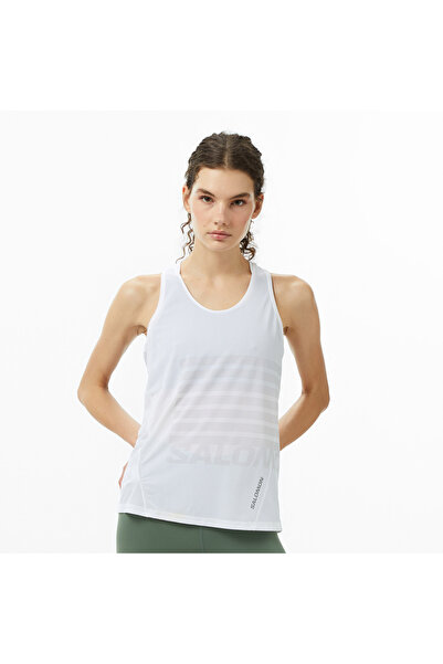 Salomon Sense Aero Singlet Gfx Kadın Beyaz Koşu Atlet
