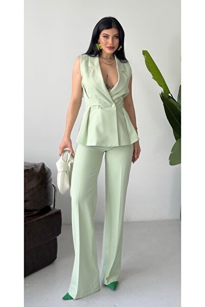 pembekurdelem Set de pantaloni și vestă din material textil pentru femei, cu ...