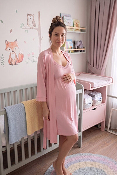 Miss Dünya Lissa Luna Maternity and Postpartum Dressing Gown and Nightgown Se...