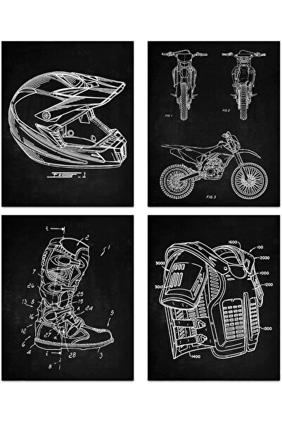 ESSESORIES Motorcycle Dirt Bike Patent Vintage Motocross Aesthetic Poster Wal...