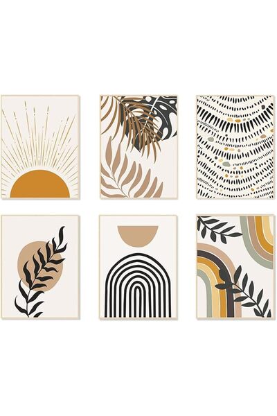 ESSESORIES Boho 6 Modern Neutral Geometric Boho Aesthetic Poster Wall Art Set...