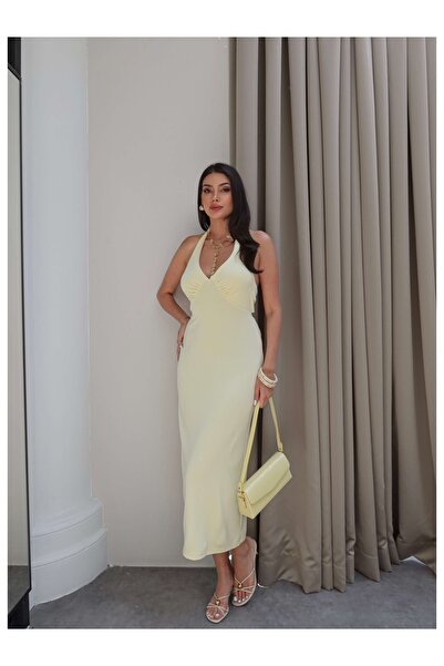 ESRAHELVACI V-Neck Back Tie Midi Dress