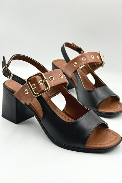 DefHeel'e Women's Sandals with Troc Belt Detail and Heel, Black