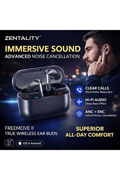 Zentality Freemove II ANC Wireless Earbuds Hi-Fi Bass Earphones