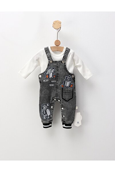 MiniKids Salopeta de blug + Bluzita, Bear Hugs, gri inchis