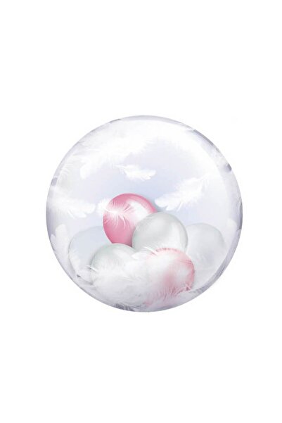 MP Mirific Party Balon Bobo transparent cu 6 baloane, pene, alb și roz