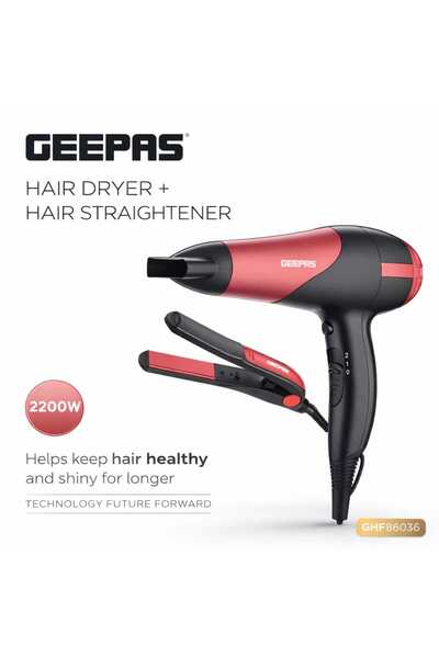 Geepas Hair Dryer and Straightener Combo 2200W Salon Styling Kit