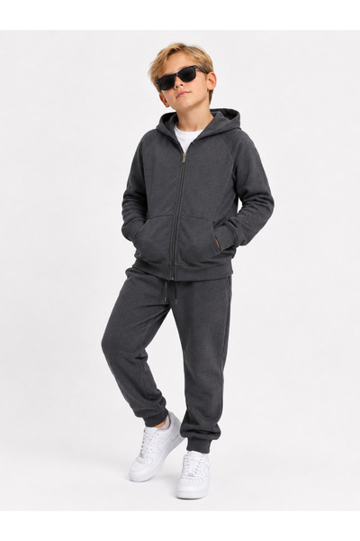 GİYİCEM TEKSTİL Boy's 3 Threaded Hooded Zippered Tracksuit Set G2027-2