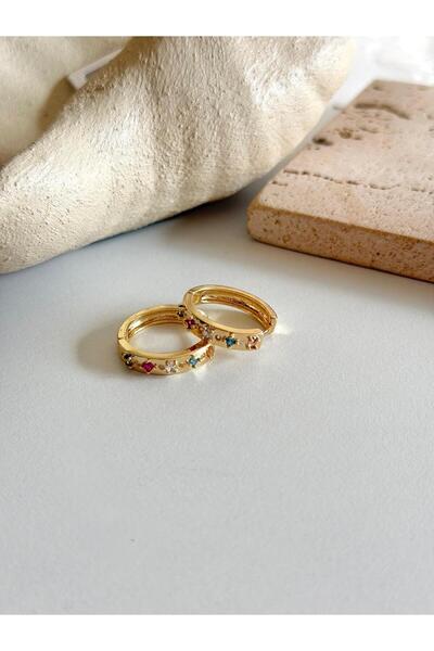 ANKA JEWELLRY Women's Steel Color Zircon Stone Hoop Earrings Gold