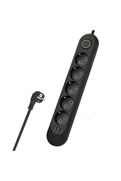 OEM Prelungitor 5 Prize + 3 USB Protecție Supratensiune LED 2500W Negru/Alb