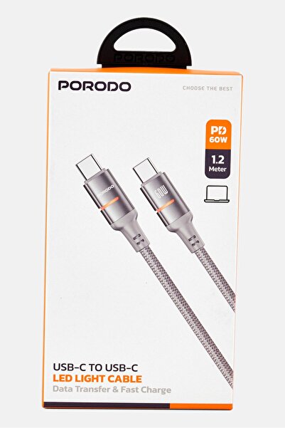 porodo كابل إضاءة LED من النوع C إلى النوع C، رمادي اللون
