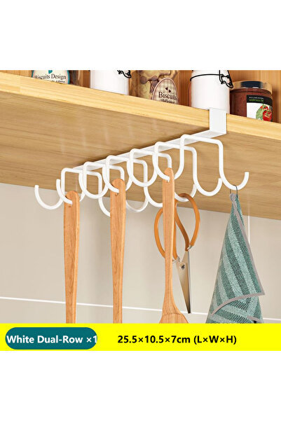 Choice1 Shuangpaigou White Kitchen Hanging Organizer Rack with Hooks Under Cu...