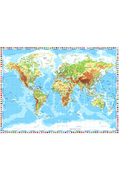 Brudo Harta Lumii Fizica BRUDO, Plansa Geografica cu Relief, PVC Flexibil Imp...