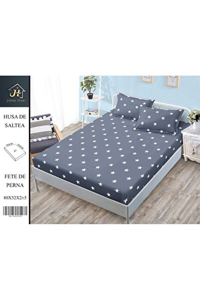 naniland.ro Husă de Pat Bumbac Satinat 2 Persoane 3 Piese Cu Elastic 180x200 cm