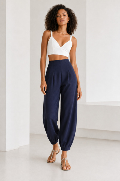 MORE MOSS Pantaloni balon elastici cu talie înaltă pentru femei
