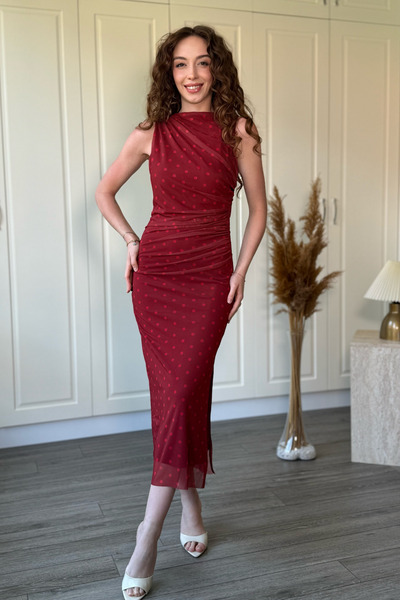 Dilay Gökoğlu Butik Haljina od tila sa šljokicama, drapiranjem i prorezom