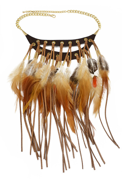 Choice brown Women Glam Feather Taasel Statement Necklace Indian Design Charm...