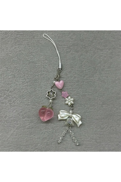 Choice 1pcs Pink Cute Peach Phone Charms Pendant Cute Bowknot Bead Handmade S...
