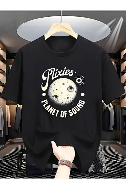 NOURAM Men'S Black White Short-Sleeved T-Shirt with a Moon And Sound Planet P...