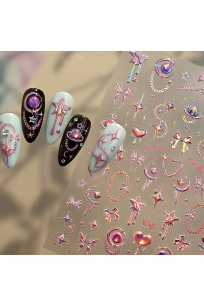 Choice8 ملصقات أظافر NAILFYOU M-1410 بتصميم Y2K ثلاثي الأبعاد مع نجوم وهلال و...