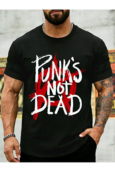 NOURAM تي شيرت رجالي بتصميم عتيق بطبعة "Punk's Not Dead" - قميص بأكمام قصيرة ...