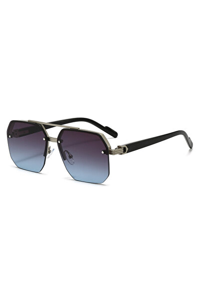 Choice5 gradient blue 2025 NEW Men's Sunglasses Polygonal Half Frame Glasses ...