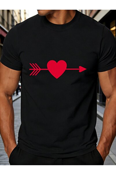 NOURAM Red Heart Arrow Design Men's T-Shirt Valentine Theme Casual Wear Roman...