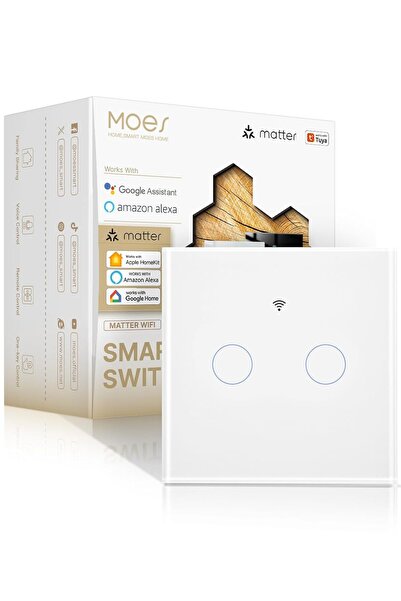 MOES Comutator inteligent, Matter prin WiFi, 2 circuite, control tactil, sinc...