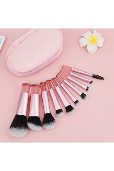 Choice 10 Pink Ribbon Pack Face 10-Piece Mini Makeup Brush Set Portable Trave...