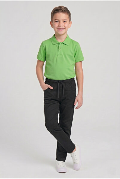 nacar çarşı Boy's Pistachio Green Short Sleeve Polo Neck T-Shirt Black Ribbed...