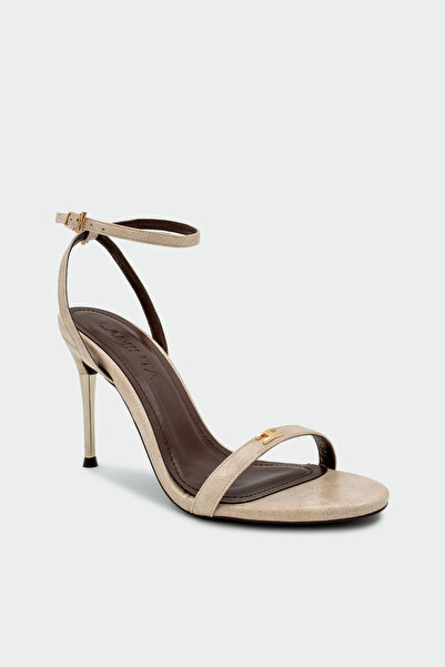 LAMİNTA Pegon Tek Bant Gold Accessory Women's Leather Heeled Shoes