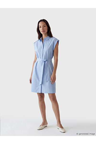 LC Waikiki Rochie mini tip cămașă, în linie A, cu cordon în dungi