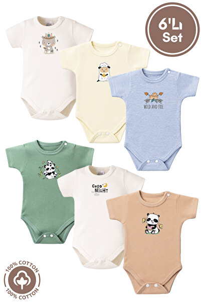 Miniel Unisex 100% Cotton Minimal Printed 0-12 Months 6-Piece Short Sleeve Ba...