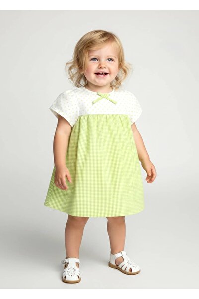 Ozmoz By Mukadder Özden Green Fine Woven Robadan Baby Girl Dress