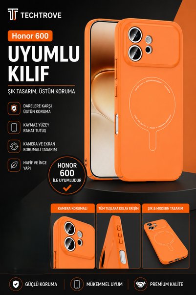 TechTrove Honor 600 Uyumlu Kılıf M-Safe Şarj Özellikli Kamera Korumalı Sert P...