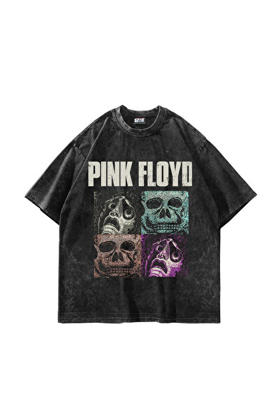 Sekizbiraltı Tricou oversize negru cu imprimeu craniu vintage Pink Floyd
