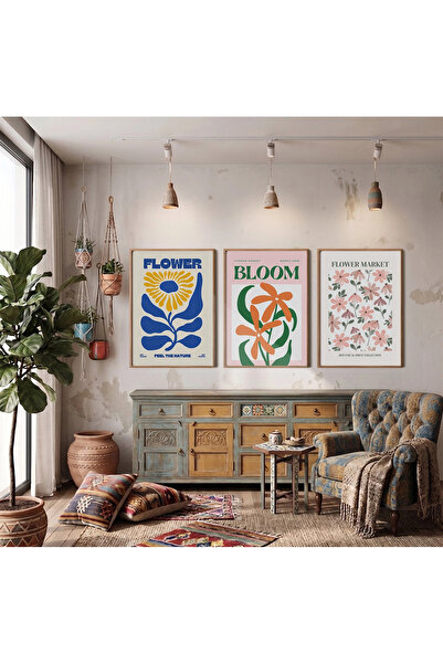 KOLAJTASARIM Set de 3 postere botanice moderne, set de tablouri cu rame din l...