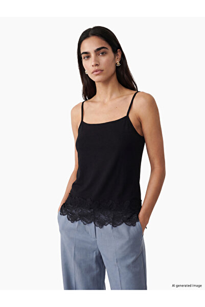 LC Waikiki Lcw Vision Black U-Neck Lace Detailed Blouse with Rope Straps