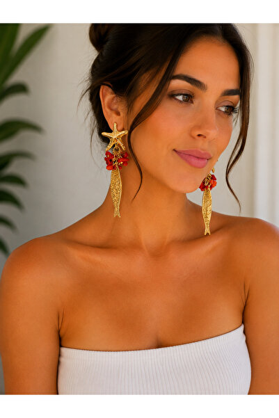 ZS Aksesuar Sea Star and Fish Figured Dangle Earrings – Gold Sea-Themed Women...