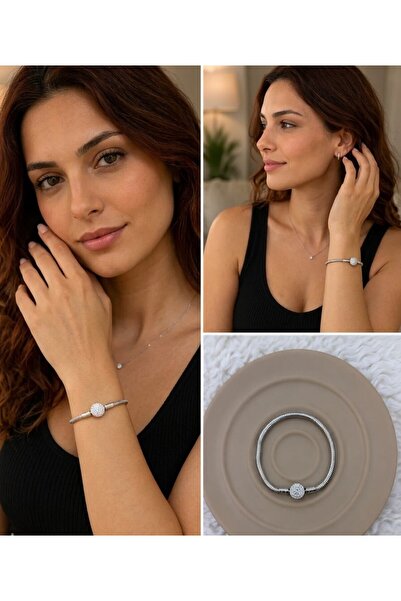 FM 💎   Premium Silver Color Shiny Round Stone 316L Steel Charm Bracelet (18c...