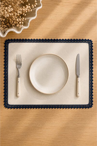 Typoniq Attitude Included Riviera 100% Cotton 2-Piece Placemat Set Ecru-Navy ...