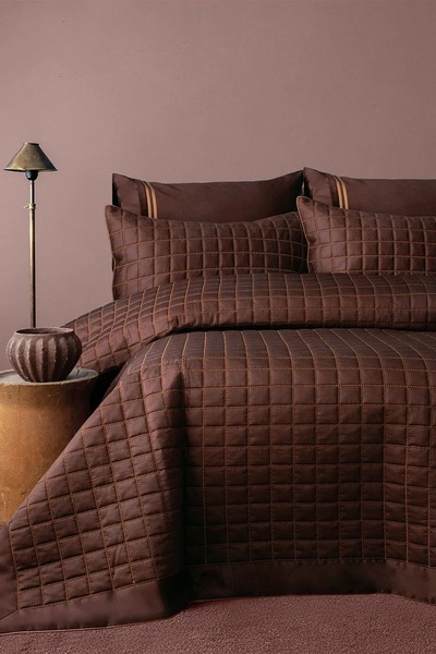 İssimo Home Boligia Brown Toned Craft Double 100% Cotton Satin Bedspread Set