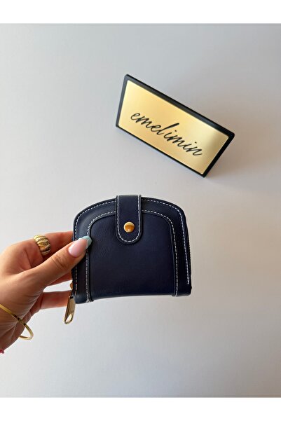 emelimin Navy Blue Zippered Snap Fastener Mini Women's Wallet with Card Holde...