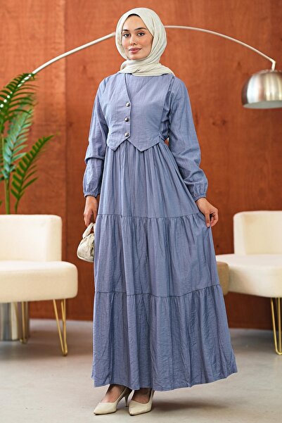 İmajButik Γκρι φόρεμα με λεπτομέρεια γιλέκου και πολυεπίπεδη φούστα