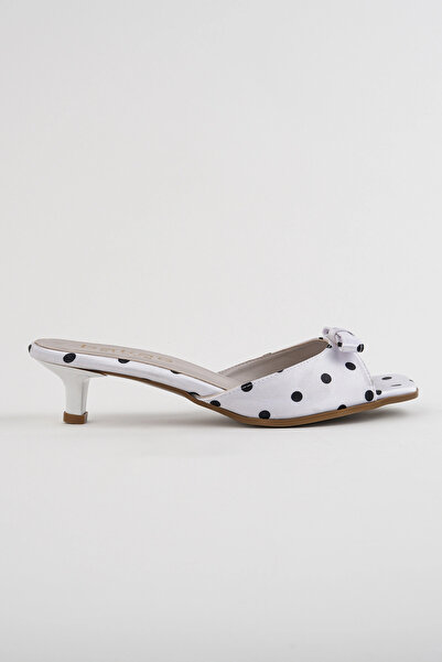 bakac store Amelie White Polka Dot Bow Detailed Heeled Slippers