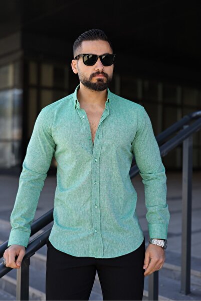 blackpanther Erkek Keten Slim Fit Uzun Kollu Gömlek