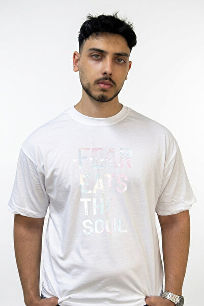 Anetos Fear Eats Soul Design Printed Oversize White T-Shirt