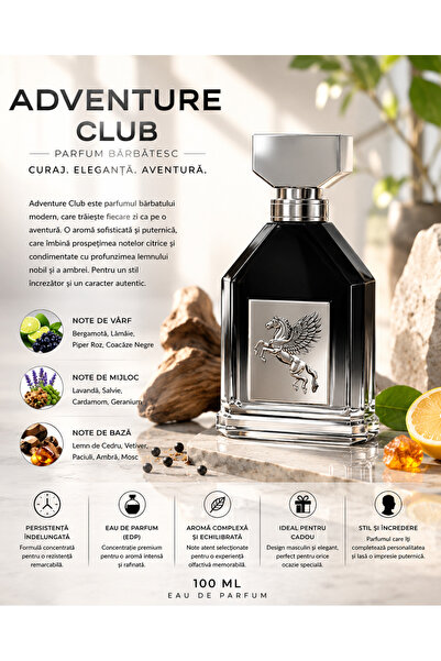 LUXEROM Parfum Bărbătesc Adventure Club 100 ml –Aromă Lemnoasă și Condimentată