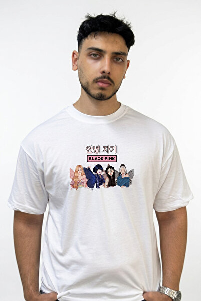 Anetos Black Pink_3 Design Printed Oversize White T-Shirt