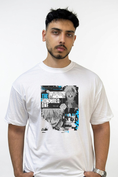 Anetos Gojo Satoru_13 Design Printed Oversize White T-Shirt